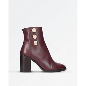 KURT GEIGER LADIES RED PRACTICAL DANTE LEATHER BOOTS IN BURGUNDY